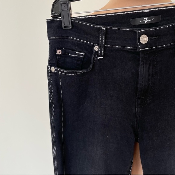 7 for All Mankind 7FAM Black Spliced Hem Black Sateen Ankle Skinny Jean EUC 27 - Picture 6 of 11